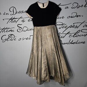 Neiman Marcus Helena Girl's Velvet & Silk Short Sleeve Black & Gold Maxi Dress